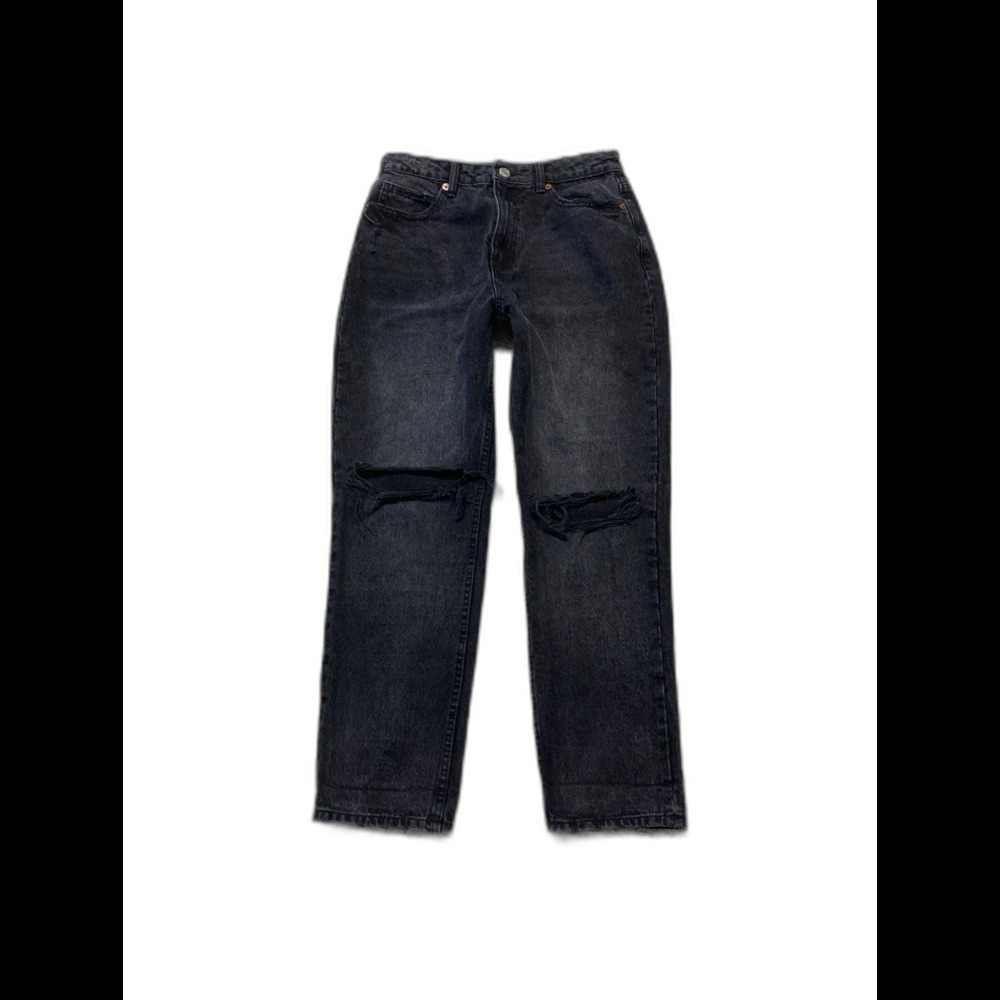 Zara Washed Black Distressed Straight Ankle Jeans High Rise 90s Grunge Skater 8